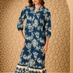 Printed Linen Dress with Mandarin Collar