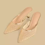 Textured Shoes with a Wide Heel and Pointed Toe